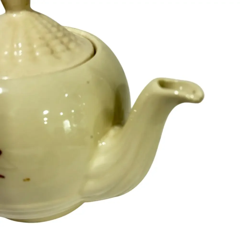 Vintage USA Shawnee Teapot creamy white ceramic & hand painted floral design